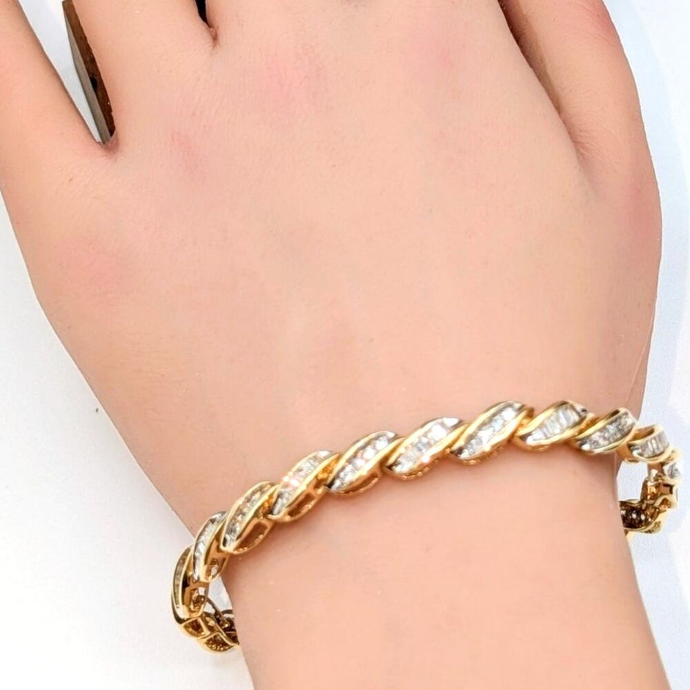 14k Yellow Gold S Design Baguette & Round Diamond Tennis Bracelet